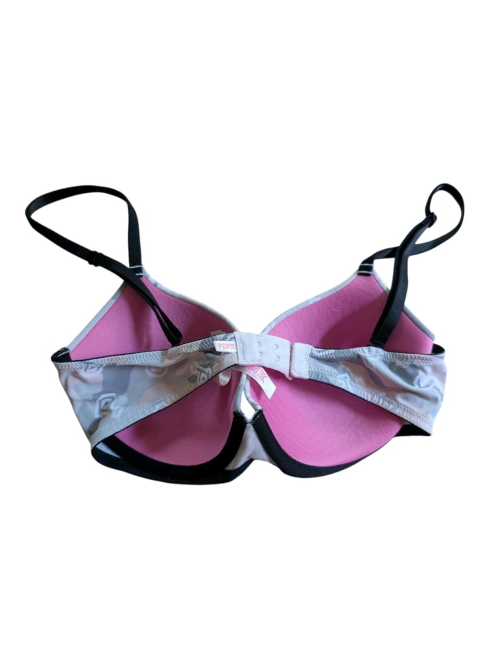Victoria Secret PINK 32D BRA Wear Everywhere Lightly Lined Gray & Pink Logo Camo - Picture 2 of 7